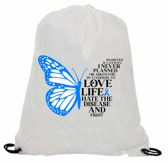 Diabetes Butterfly personalised polyester Drawstring gym/PE/swim bag /backpack/Medication Bag