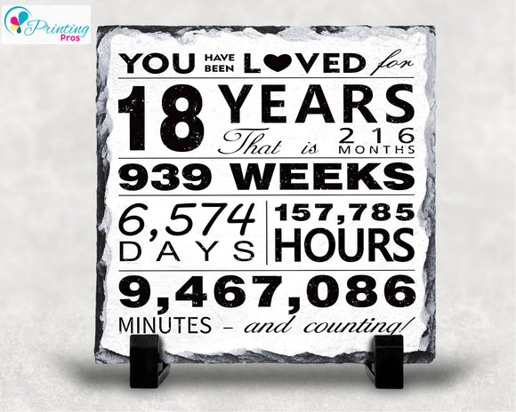 18th Birthday Minutes Hours Days Months Years Photo Slate 20x20cm