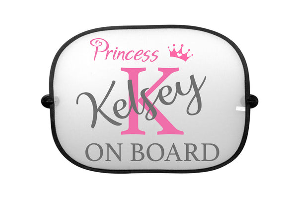 Personalised Princess On Board Car Sun Shade, Girls Kids Baby Sun Shade Visor