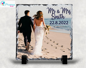 Personalised Rock Slate Photo Wedding Day Mr and Mrs Date Bride and Groom Gift 20x20cm