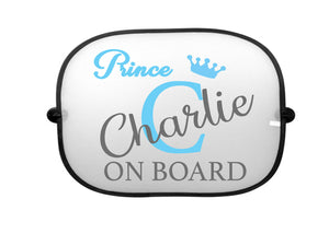 Personalised Prince On Board Car Sun Shade, Boys Blue Kids Baby Sun Shade Visor