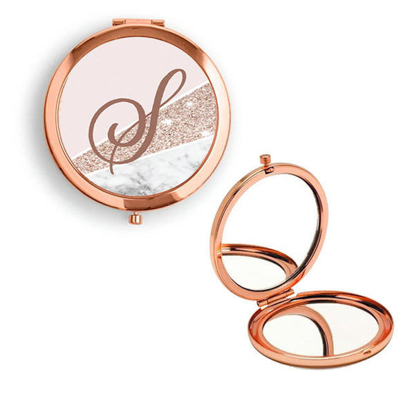 Compact Mirror Marble Sparkle Initial Colours Rose Gold / Gold