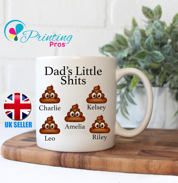 DAD's LITTLE SHITS MUG Birthday CUP PERSONALISED GIFT PRESENT POO DADDY GRANDAD