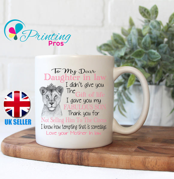 Daughter In Law Mug Cup, Funny Birthday, Christmas, Secret Santa Gift, Novelty Gift