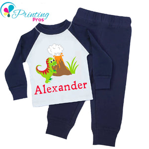 Personalised Dinosaur Birthday Pyjamas Custom Name Gifts Boys T-rex volcano