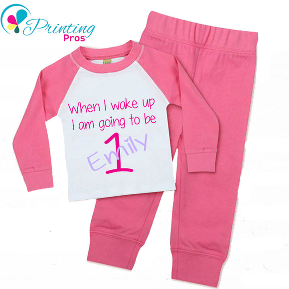 When I Wake Up I Will Be One Birthday Pyjamas Personalised First Girls PJS 1st