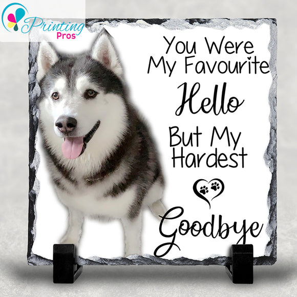 Personalised Pet Hardest Goodbye Dog Cat Photo Rock Slate Grave Memorial 20X20CM