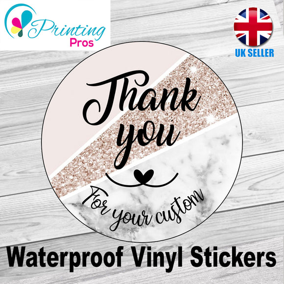 Thank You Stickers Hand Made Labels Business Wedding Purchase Round Marble Sparkle