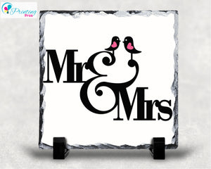 Personalised Rock Slate Wedding Day Mr and Mrs Date Bride and Groom Gift 20x20cm