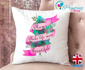 Personalised Mum Cushion Cover Flowers Mother Mum Gift Birthday Pillow