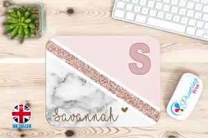 Personalised INITIALS Name Marble Glitter Mouse Mat Pad PC Laptop Computer Room