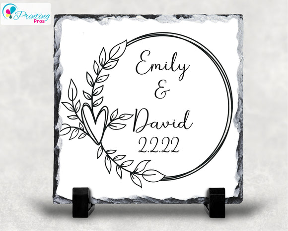 Personalised Rock Slate Wedding Day Mr and Mrs Date Bride and Groom Gift 20x20cm