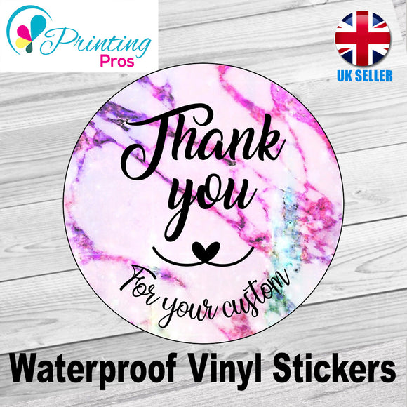 Thank You Stickers Hand Made Labels Business Wedding Purchase Round Purple Marble