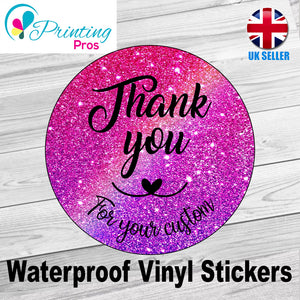 Thank You Stickers Hand Made Labels Business Wedding Purchase Round Rainbow Sparkle