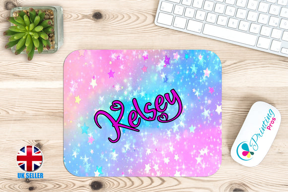 Personalised Rainbow Sparkle Mouse Mat Pad Kids PC Laptop Computer Room Girls Fantasy