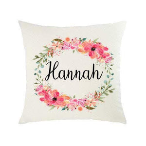 Personalised Floral Flower Wreath Any Name Cushion