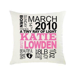 New Baby Girl Keepsake Personalised Cushion