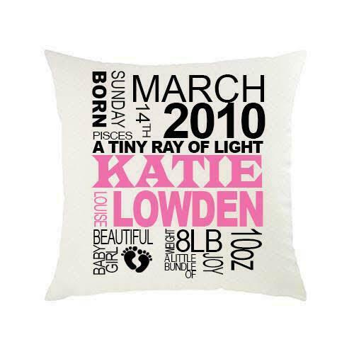 New Baby Girl Keepsake Personalised Cushion