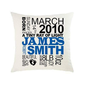 New Baby Boy Keepsake Personalised Cushion