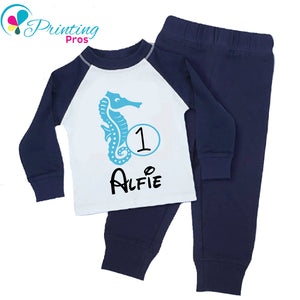 Personalised Seahorse Birthday Pyjamas Custom Name Gifts Boys