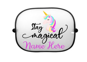 Personalised Stay Magical Unicorn Car Sun Shade, Girls Kids Baby Sun Shade Visor