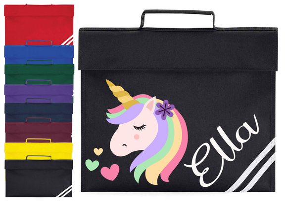 Personalised School Book Bag Unicorn Heart Childrens Boys Girls Any Name PE Kit Gift