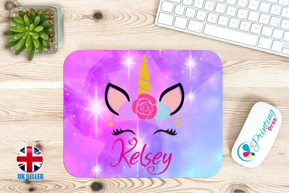 Personalised UNICORN Mouse Mat Pad Kids PC Laptop Computer Room Girls Fantasy