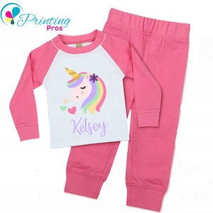 PRINCESS PERSONALISED UNICORN PYJAMAS GIRLS, Pink White PJs Unicorn Name